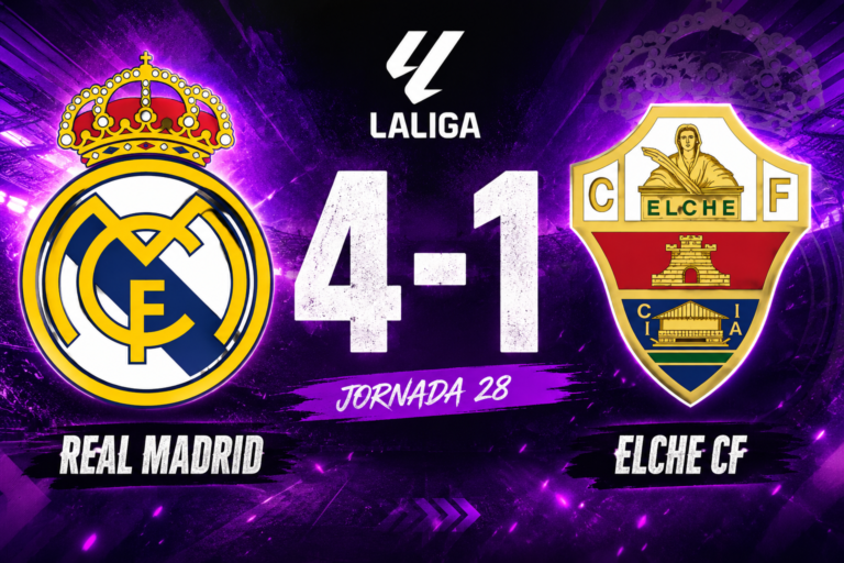 El Real Madrid golea al Elche en el Santiago Bernabéu con una destacada actuación de Fede Valverde y un espectacular gol de Arda Güler desde su propio campo durante la jornada 28 de LaLiga.