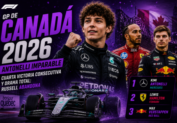 Kimi Antonelli ganó el Gran Premio de Canadá 2026 tras una intensa batalla con George Russell, mientras Lewis Hamilton y Max Verstappen completaron el podio en Montreal.