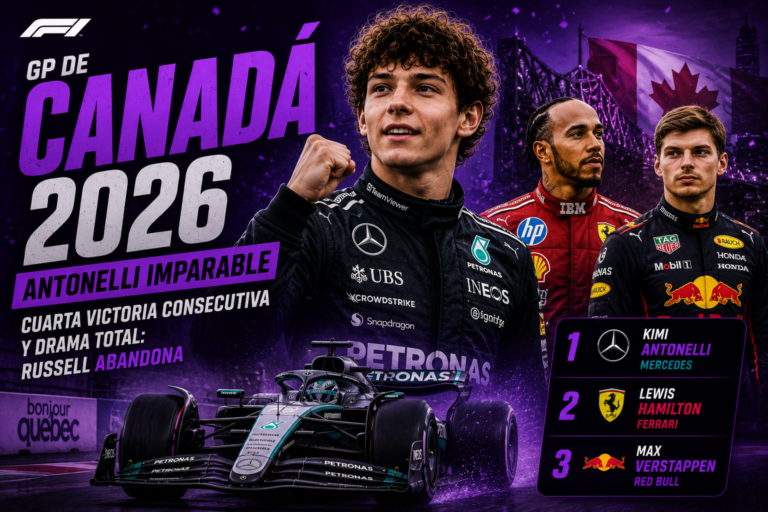 Kimi Antonelli ganó el Gran Premio de Canadá 2026 tras una intensa batalla con George Russell, mientras Lewis Hamilton y Max Verstappen completaron el podio en Montreal.