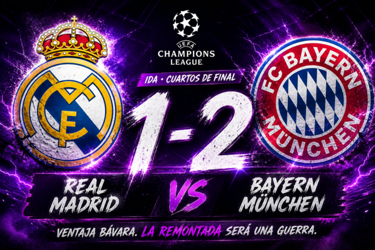 El Bayern Múnich derrotó 1-2 al Real Madrid en la ida de los cuartos de final de la Champions League 2026. El conjunto alemán dominó gran parte del encuentro y castigó los problemas defensivos del equipo blanco, que deberá buscar la remontada en Múnich.