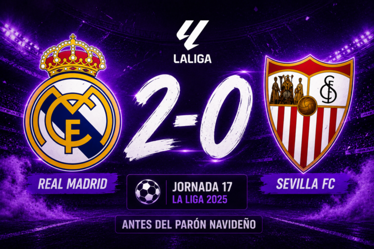Real Madrid venció 2-0 al Sevilla en la jornada 17 de La Liga 2025 antes del parón navideño.