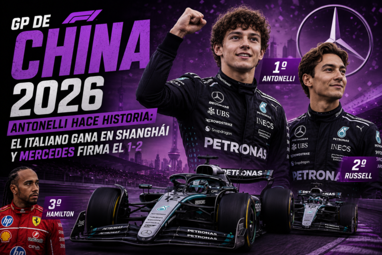 Kimi Antonelli ganó el Gran Premio de China 2026 y lideró el doblete de Mercedes junto a George Russell en Shanghái, mientras Lewis Hamilton completó el podio con Ferrari.